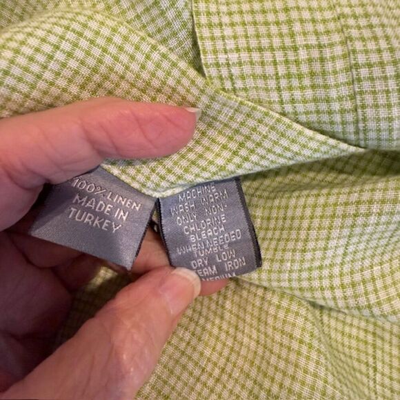 Hickey Freeman Linen Italian Shirt Button Front Green White Size Large - Picture 8 of 9